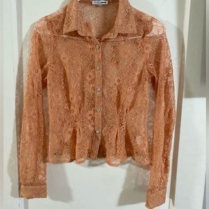 Fashion Nova Mesh Top Beige- Size Small